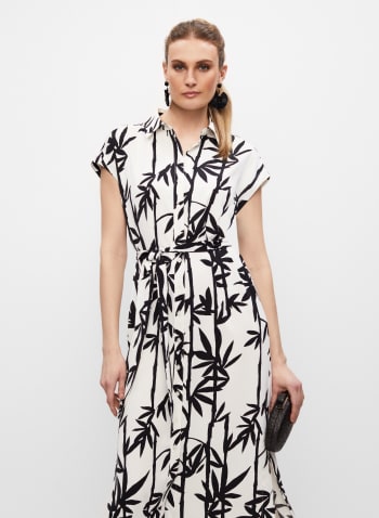 Bamboo Print Shirt Dress, White Pattern