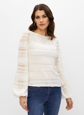 Puffed Sleeve Lace Top, Off White