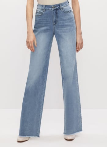 Wide Leg Distressed Detail Jeans, Blueberry