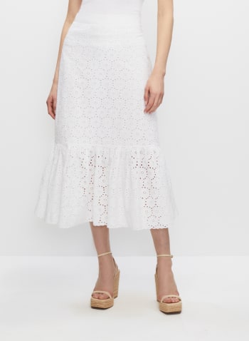 Eyelet Detail Midi Skirt, White
