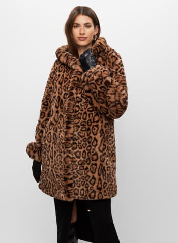 Leopard Print Faux Fur Coat, Mushroom Mix