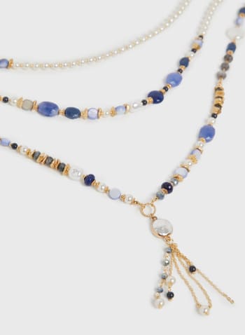 Collier multi rangs à perles et billes, Motif bleu