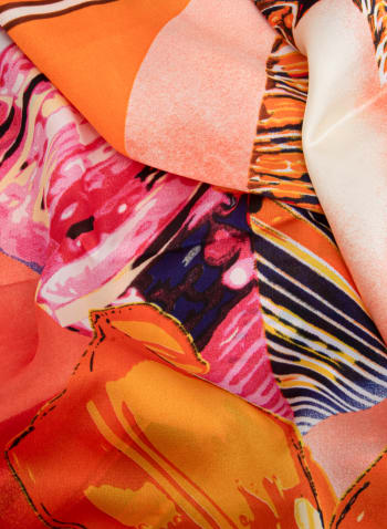 Foulard à motif floral abstrait, Orange
