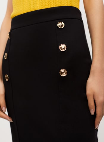 Button Detail Pencil Skirt, Black