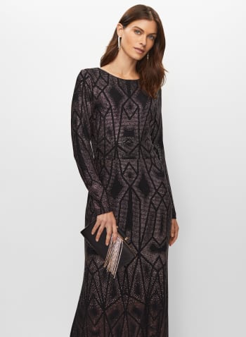 Glitter Geometric Motif Dress, Black Pattern