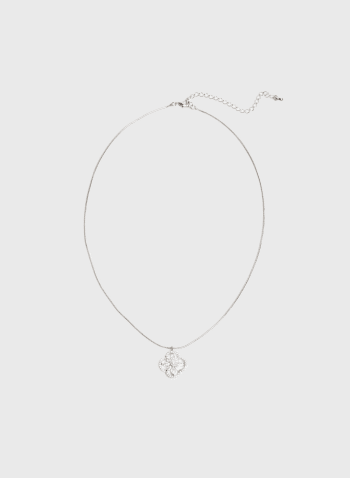 Collier à pendentif fleur, perle et cristaux, Argent