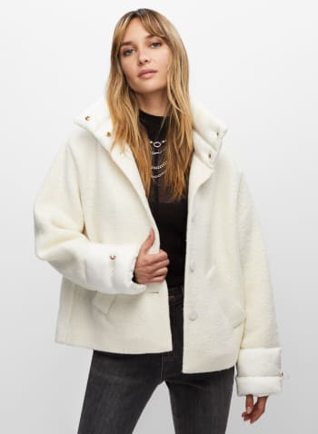 Manteau court en mélange de laine, Blanc