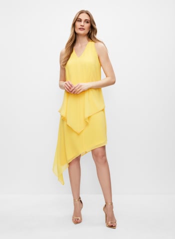 Embellished V-Neck Dress, Lemon
