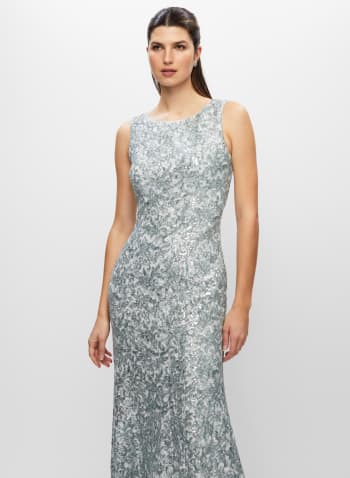 Lace & Sequin Sleeveless Evening Dress, Ibizia Blue 