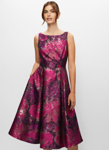 Abstract Floral Jacquard Dress, Very Berry 