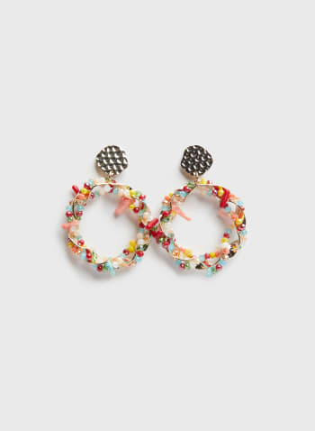 Beaded Hoop Dangle Earrings, Multicolour