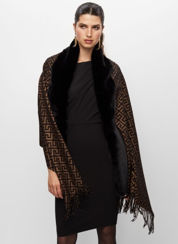 Geometric Faux Fur Collar Wrap, Black Pattern
