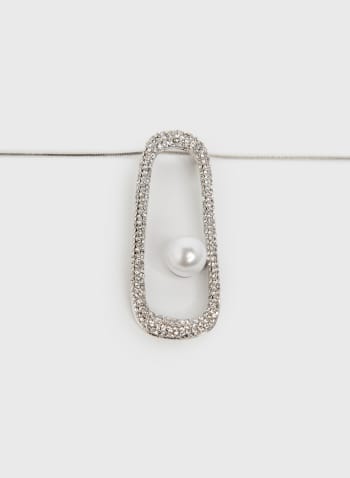 Collier à pendentif ovale ouvert et perle, Argent