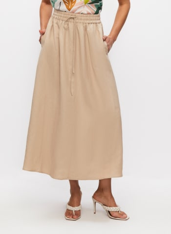 Linen-Blend Pull-On Skirt, Dark Ecru 