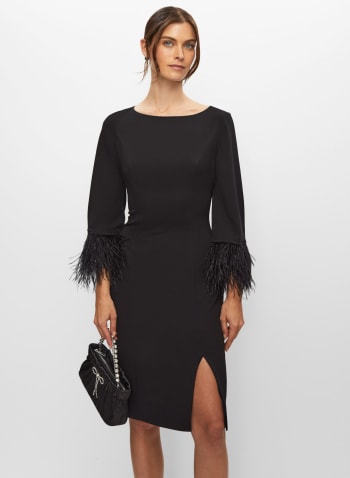 Adrianna Papell - Feather Trim Dress, Black