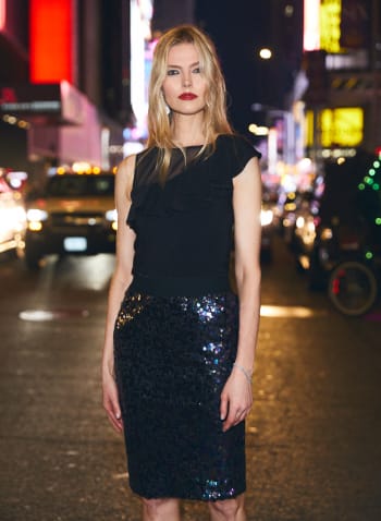 Pencil Skirt With Sequin, Black