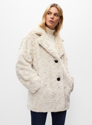 Faux Fur Notch Collar Coat, Off White