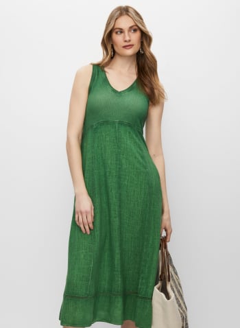 Cotton V-Neck Sleeveless Dress, Apple Green