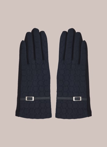 Quilted Gloves With Buckle, Blue