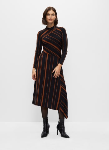 Stripe Print Asymmetrical Dress, Black