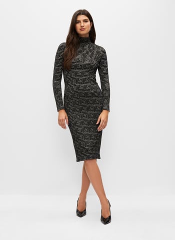 Geometric Jacquard Knit Midi Dress, Grey