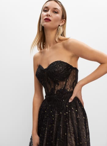 Strapless Lace Bustier Gown, Black Pattern