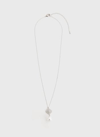 Collier à pendentif géométrique et perle, Blanc perle