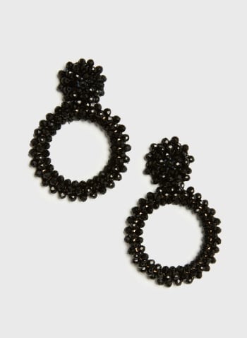 Beaded Circle Dangle Earrings, Black