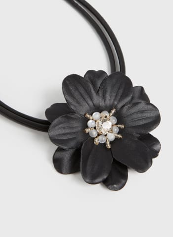 Collier court à large pendentif fleur, Noir