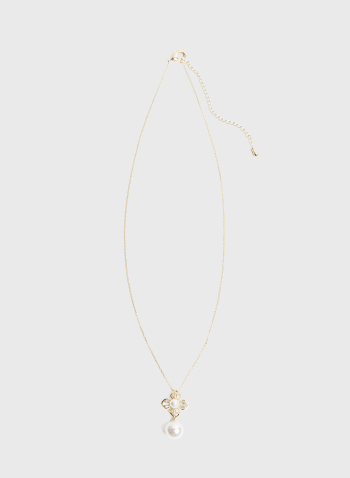 Collier avec pendentif fleur et perle, Blanc perle