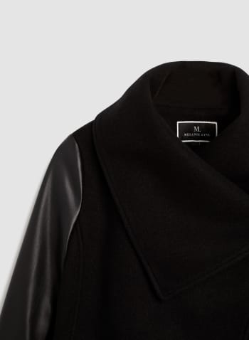 Wool & Vegan Leather Coat, Black