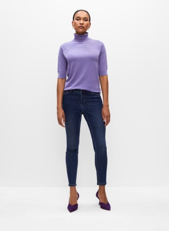 Elbow Sleeve Turtleneck Sweater, Purple