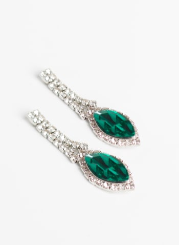 Boucles d'oreilles à pierres ovales et cristaux, Vert