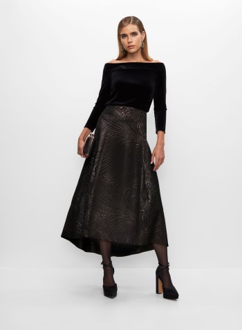 Metallic High-Low Skirt, Black Pattern