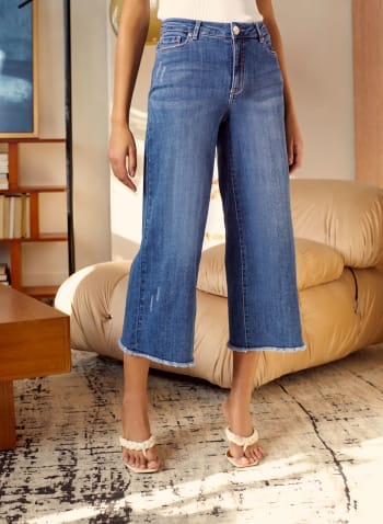 Frayed Hem Culotte Jeans, Blueberry