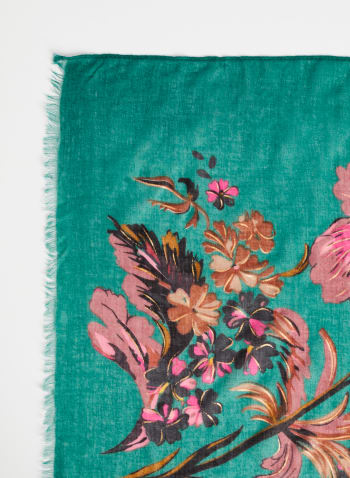 Foulard à motif floral et bords effilochés, Motif vert