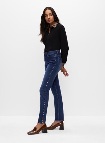 Stud Detail Straight Leg Jeans, Blueberry
