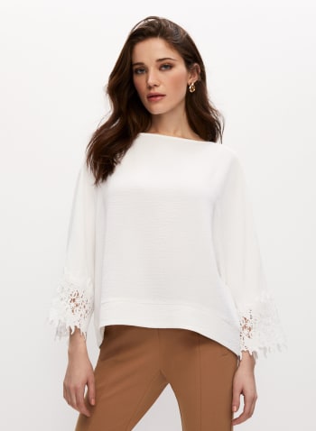 Lace Trim Wide Sleeve Blouse, Ivory