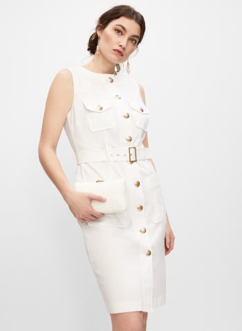 Button-Down Belted Dress, Ivory