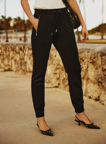 Pantalon de style jogging à poches zippées, Noir