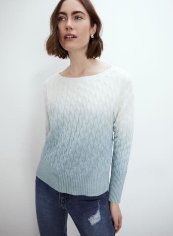 Cable Knit Gradient Sweater, Green Pattern