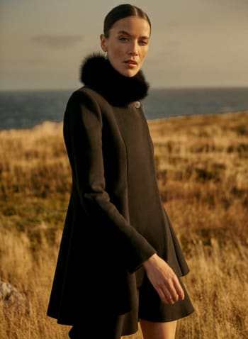 Mallia - Fur Collar Flared Coat, Black