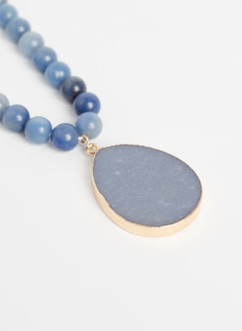 Collier de perles à pendentif en pierre, Bleu