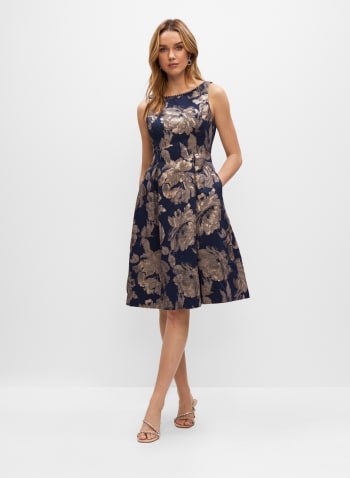Adrianna Papell - Metallic Floral Dress, Blue Pattern