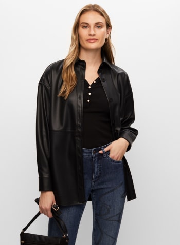 Vegan Leather Overshirt, Black