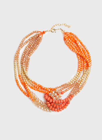 Collier à multirangs de perles et billes facettées, Orange