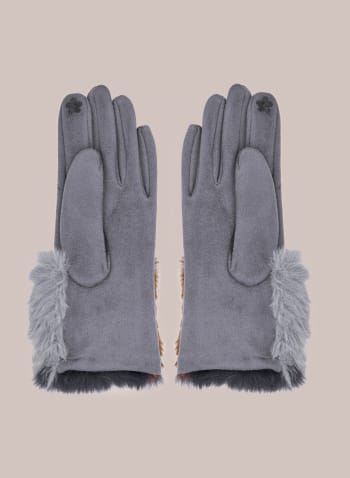 Faux Fur Detail Gloves , Grey