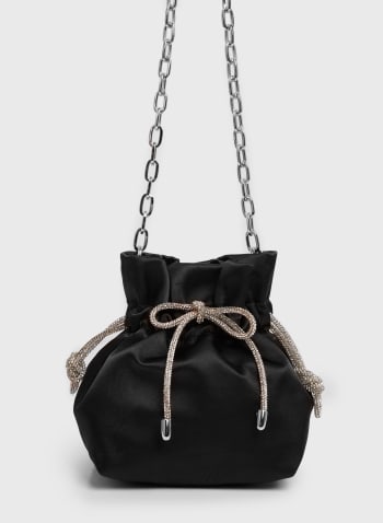 Crystal Bow Satin Bag, Black