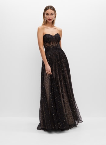 Strapless Lace Bustier Gown, Black