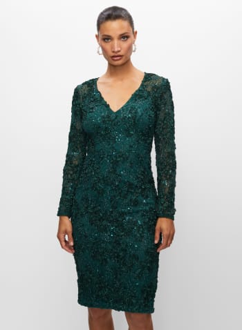 V-Neck Embroidered Dress, Jade